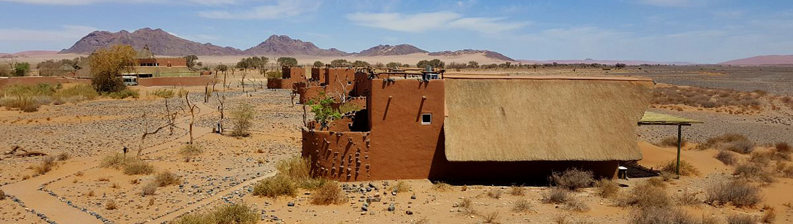 Beautiful views of a chalet and towards Sossusvlei from Little Kulala Camp Namibia